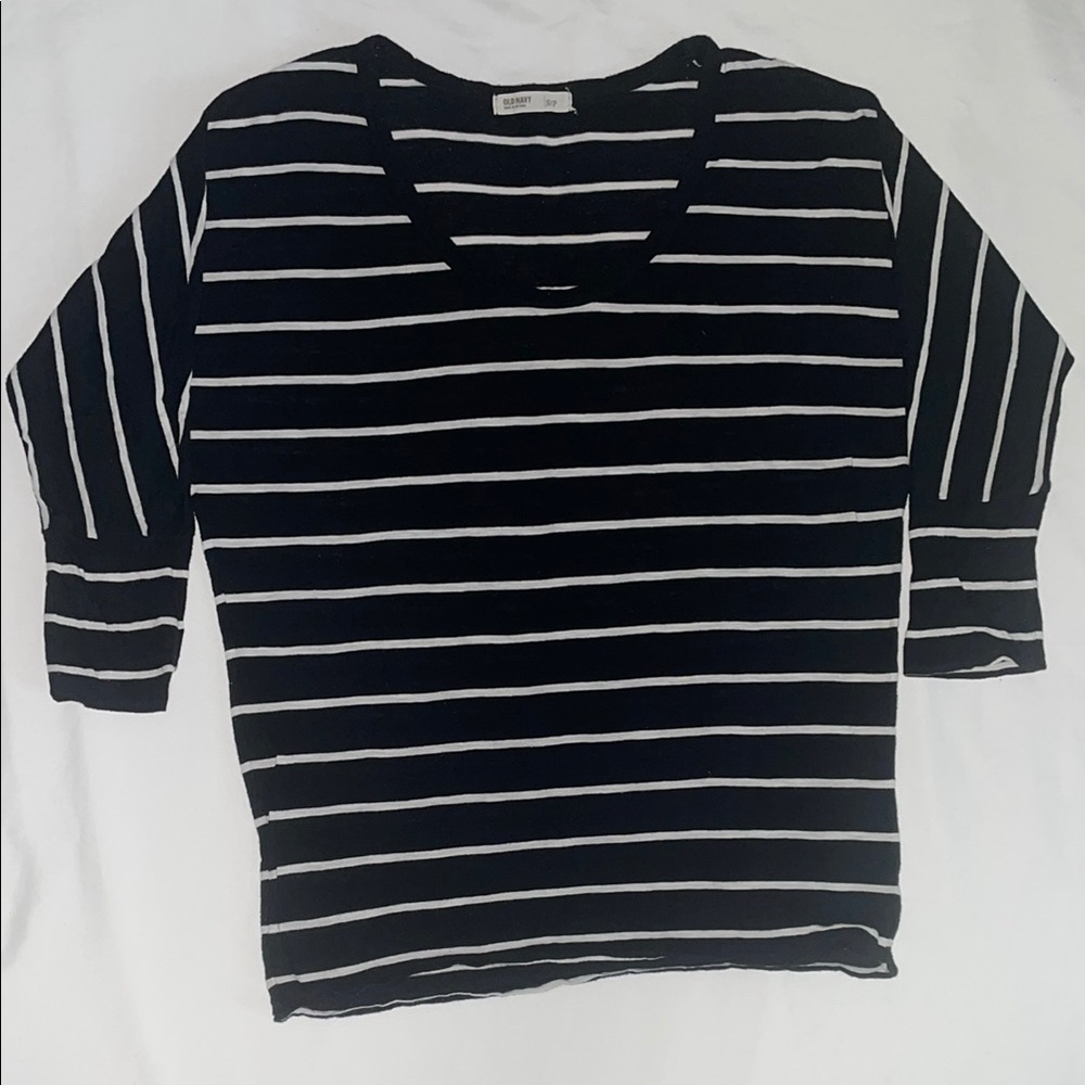 Old Navy Black and White Striped Blouse